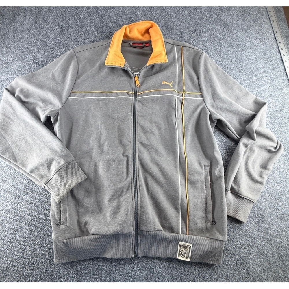 Puma Mens Grey Orange Piping Full Zip Pique Track Jacket Large 0649